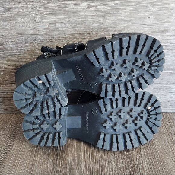 Vintage 90s Lower East Side Black Chunky Heel Platform Fisherman Sandals Size 7 - Picture 8 of 8